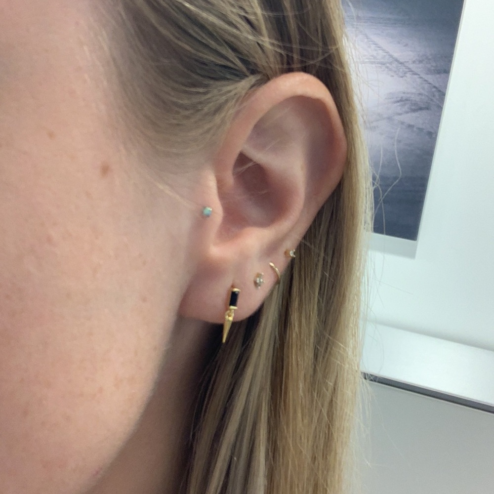 gold plated sterling silver onyx stud dangling spike earrings delicate